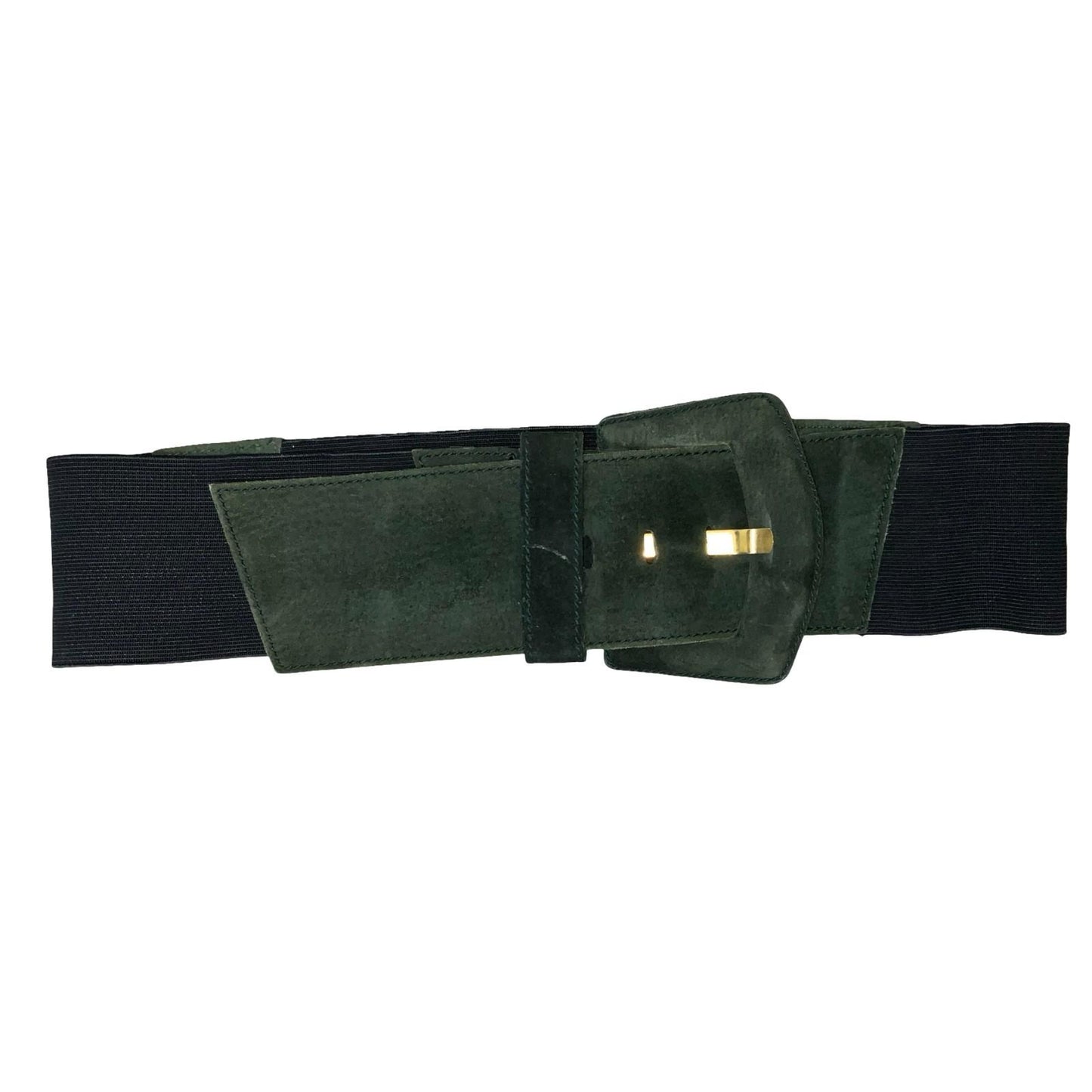 Vtg Y2K Green Black Suede Elastic Grunge Statement Adjustable Waist Belt M UK 16