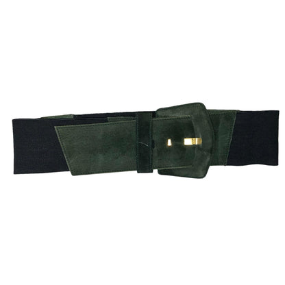 Vtg Y2K Green Black Suede Elastic Grunge Statement Adjustable Waist Belt M UK 16