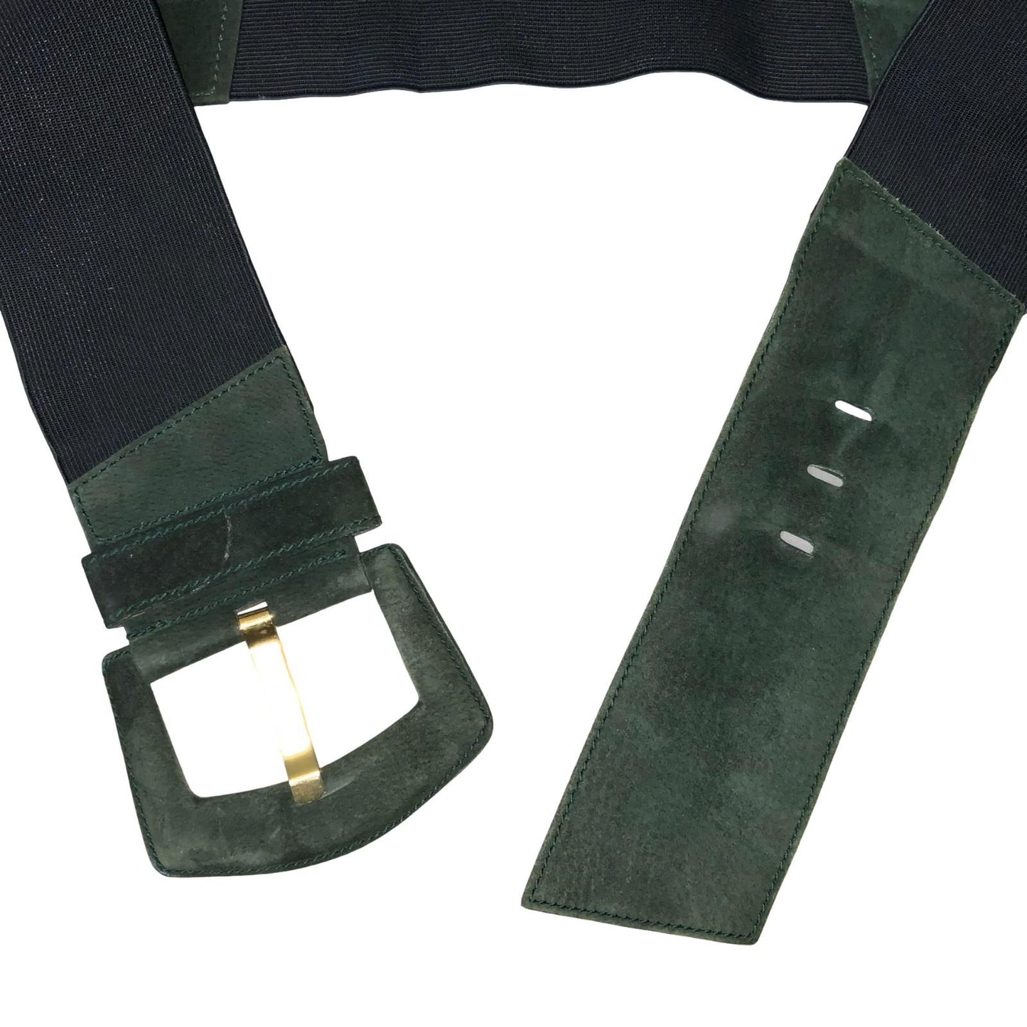 Vtg Y2K Green Black Suede Elastic Grunge Statement Adjustable Waist Belt M UK 16