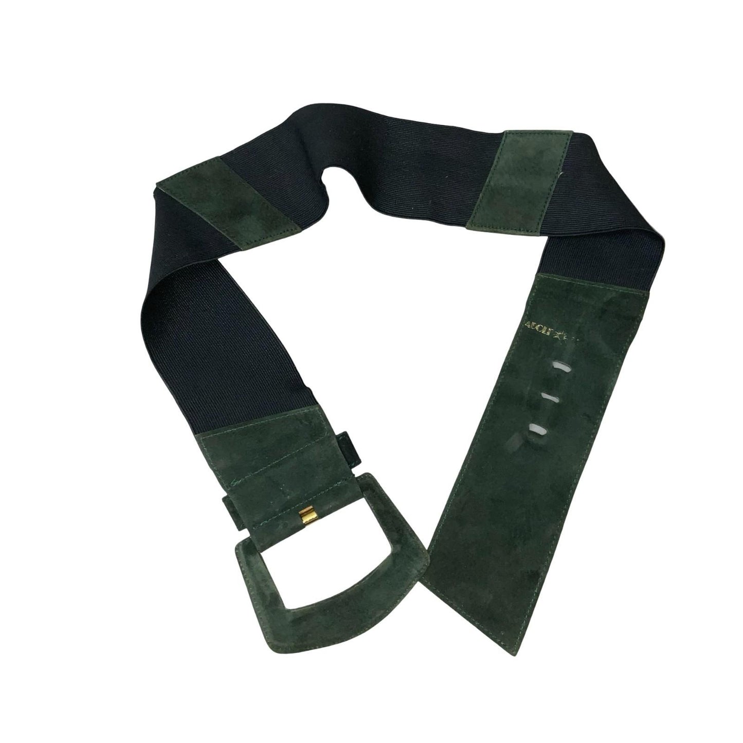 Vtg Y2K Green Black Suede Elastic Grunge Statement Adjustable Waist Belt M UK 16