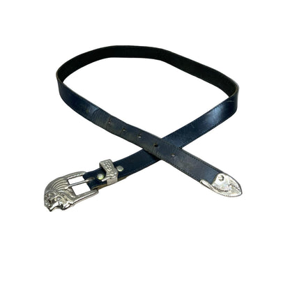 Vtg 80s Black Leather Southwestern Native American Chief Thin Belt M UK 12/14