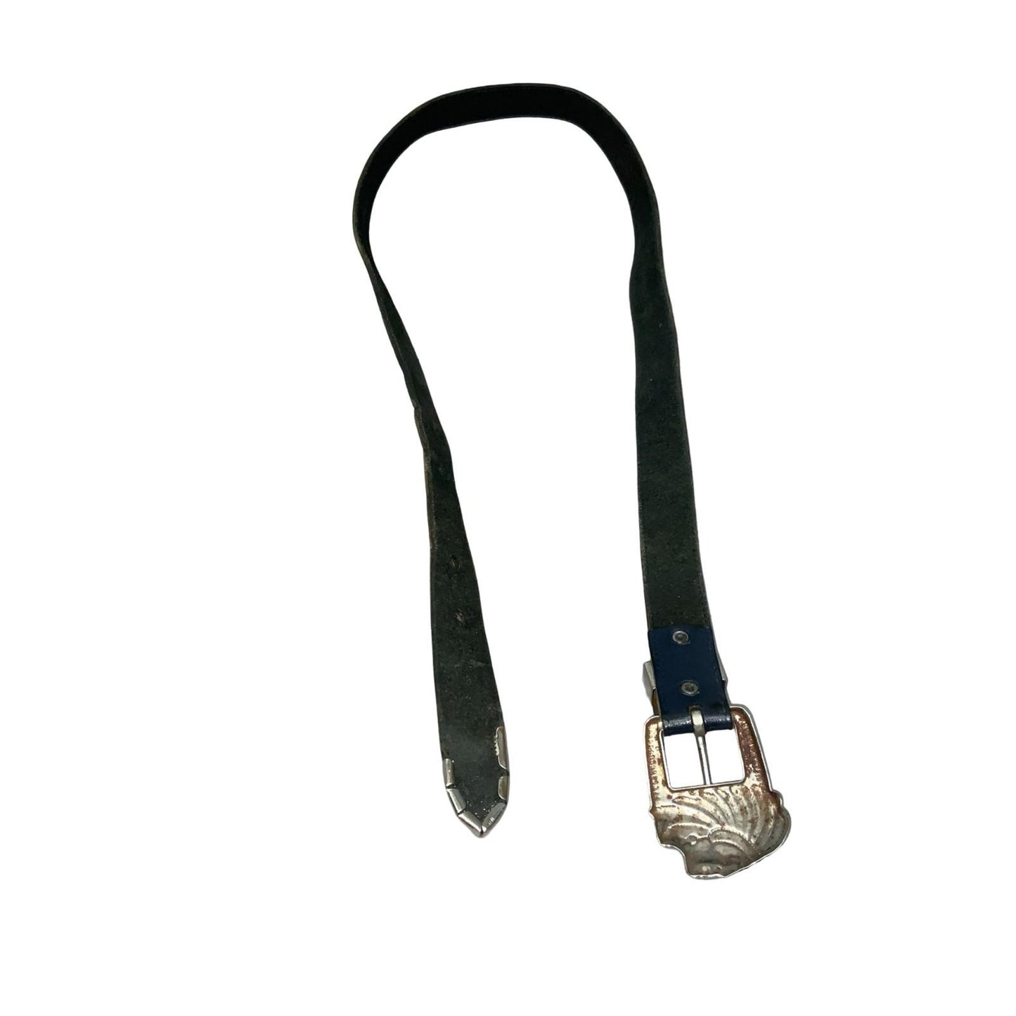 Vtg 80s Black Leather Southwestern Native American Chief Thin Belt M UK 12/14