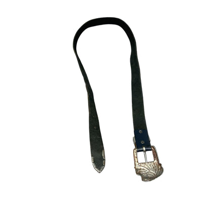 Vtg 80s Black Leather Southwestern Native American Chief Thin Belt M UK 12/14