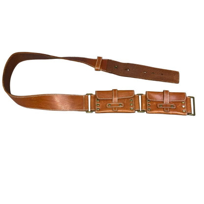 Y2K Brown Utility Brass Studded Grunge Festival Leather Purse Belt L UK 16/18