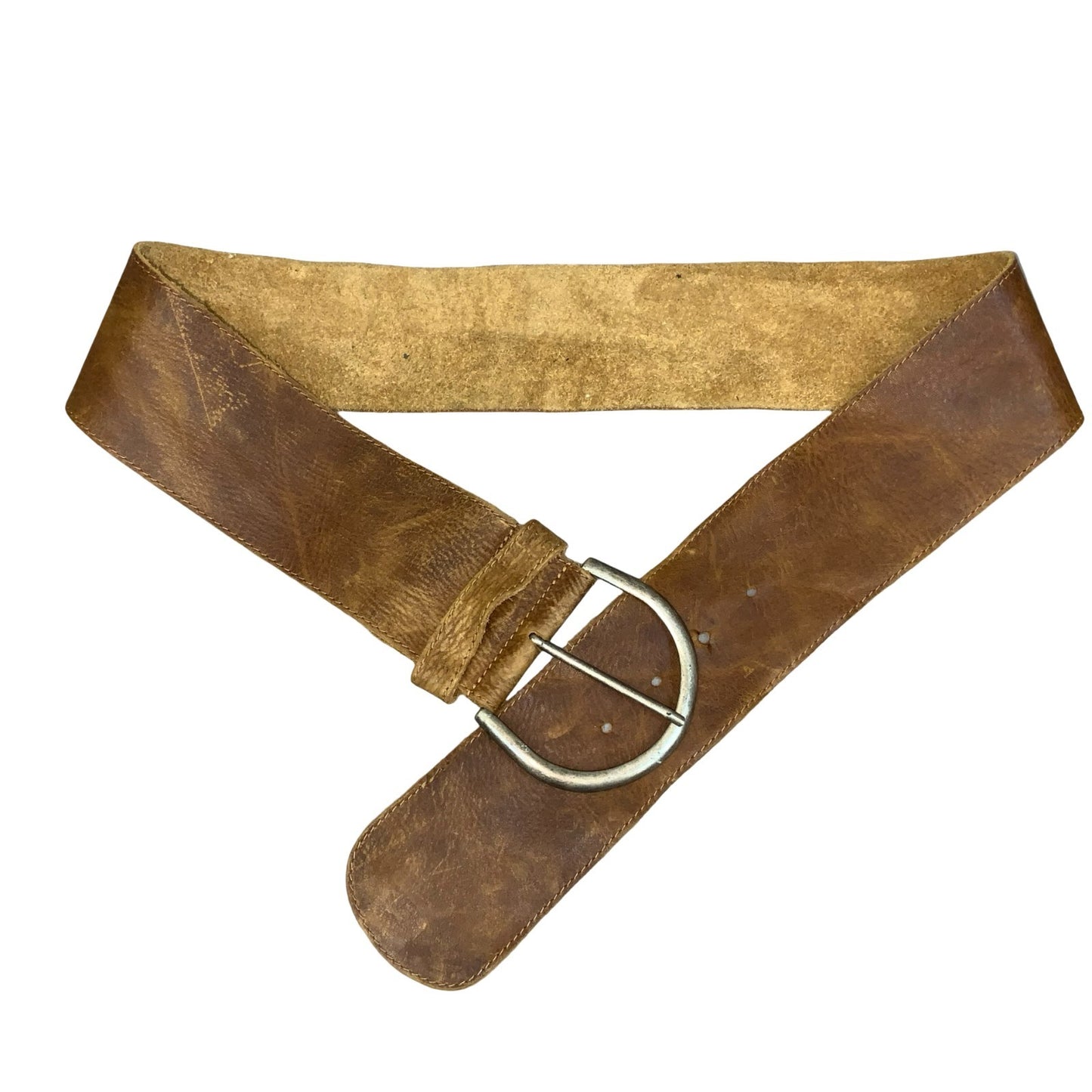 Vtg Brown Thick Chunky Distressed Textured Soft Suede Leather Belt UK 18 XL