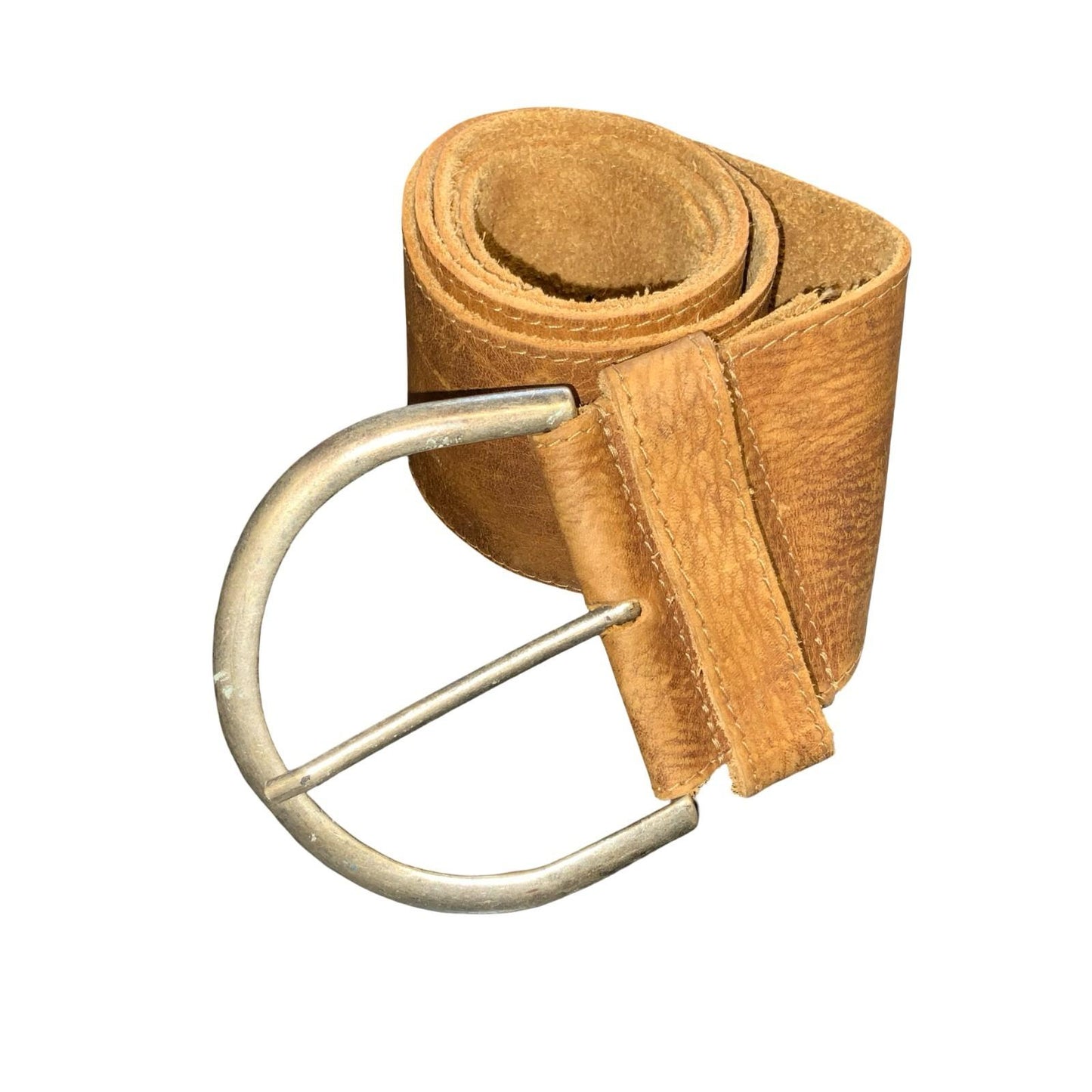 Vtg Brown Thick Chunky Distressed Textured Soft Suede Leather Belt UK 18 XL