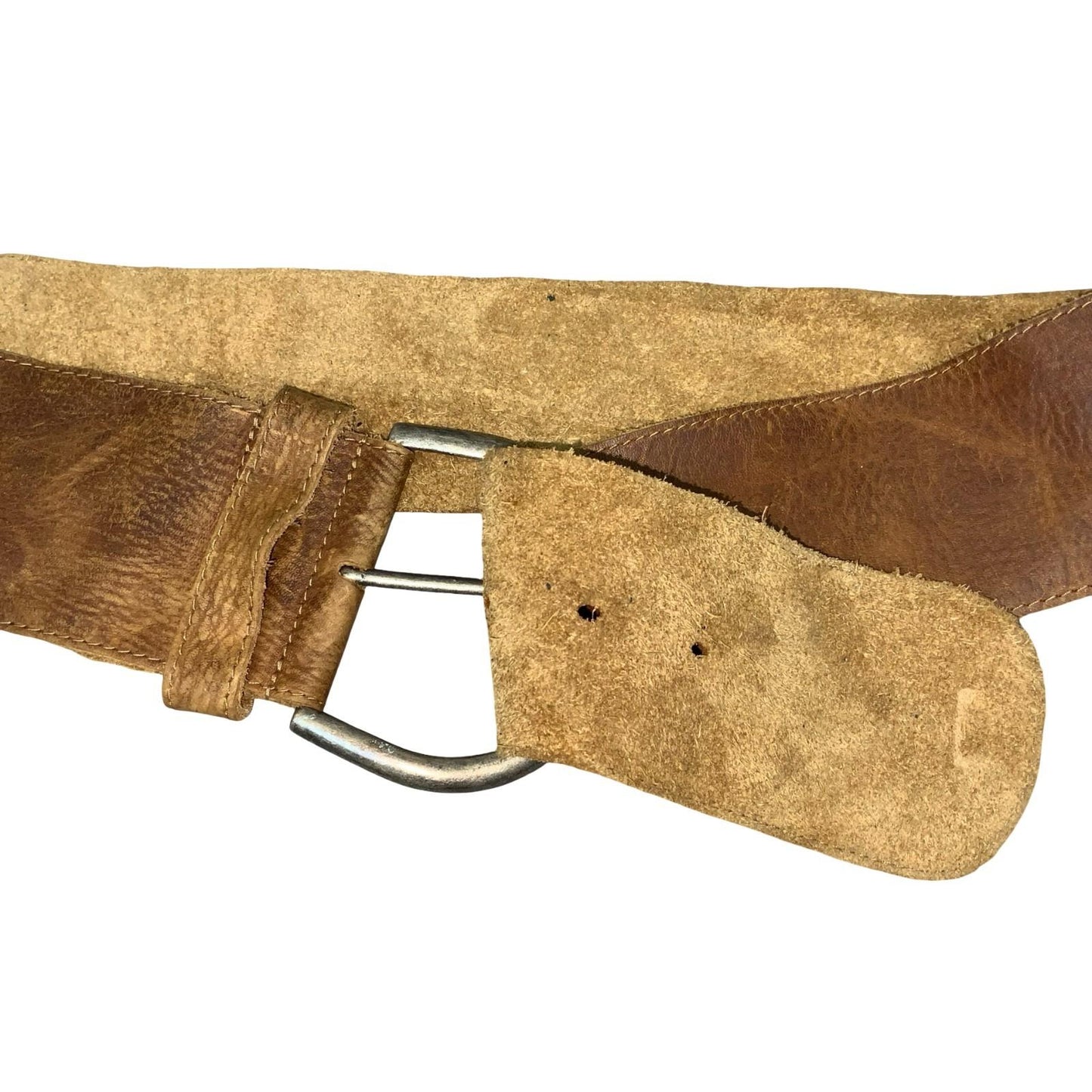 Vtg Brown Thick Chunky Distressed Textured Soft Suede Leather Belt UK 18 XL