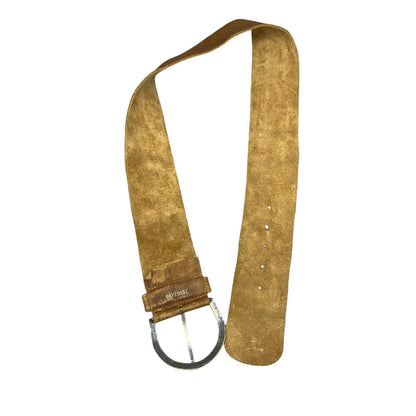 Vtg Brown Thick Chunky Distressed Textured Soft Suede Leather Belt UK 18 XL