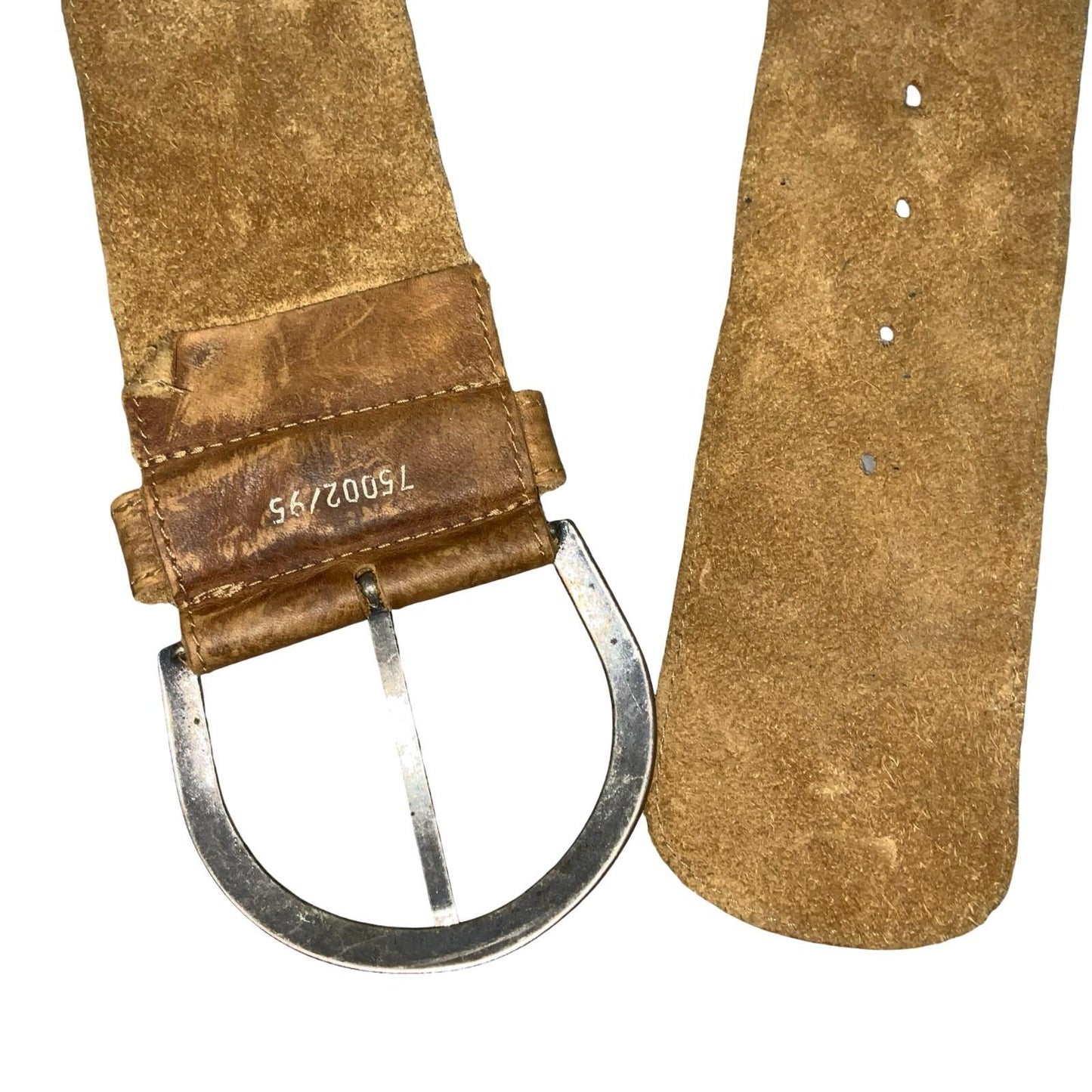 Vtg Brown Thick Chunky Distressed Textured Soft Suede Leather Belt UK 18 XL