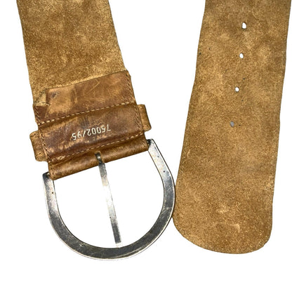 Vtg Brown Thick Chunky Distressed Textured Soft Suede Leather Belt UK 18 XL