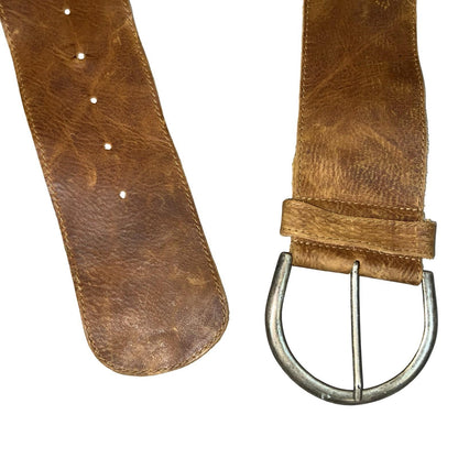 Vtg Brown Thick Chunky Distressed Textured Soft Suede Leather Belt UK 18 XL