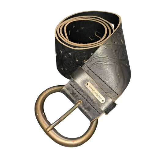 Vtg 'Tommy Hilfiger' Black Geometric Cut-Out Western Boho Thick Belt UK 14/16 M