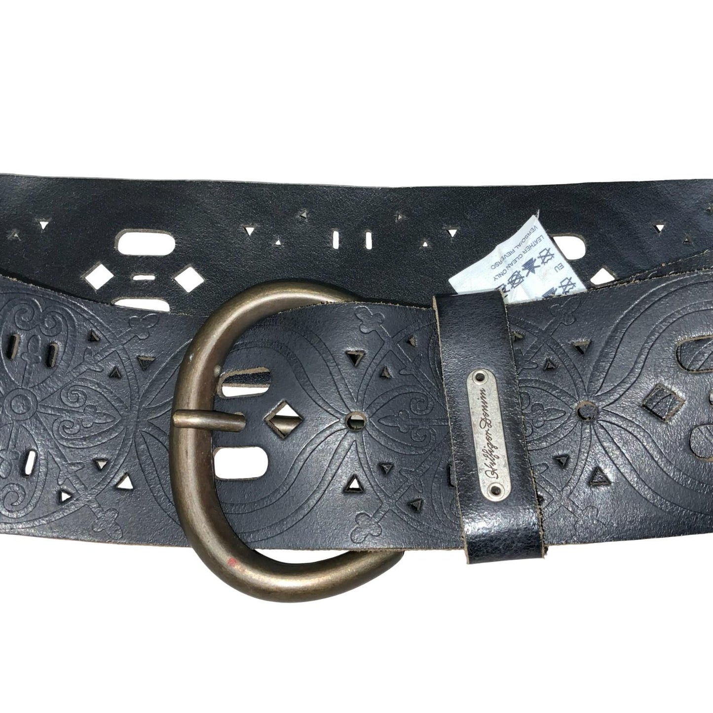 Vtg 'Tommy Hilfiger' Black Geometric Cut-Out Western Boho Thick Belt UK 14/16 M