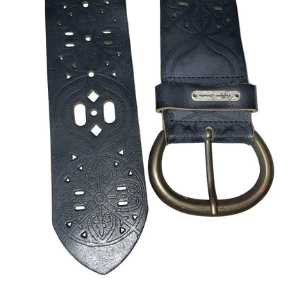 Vtg 'Tommy Hilfiger' Black Geometric Cut-Out Western Boho Thick Belt UK 14/16 M