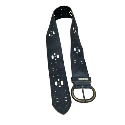 Vtg 'Tommy Hilfiger' Black Geometric Cut-Out Western Boho Thick Belt UK 14/16 M