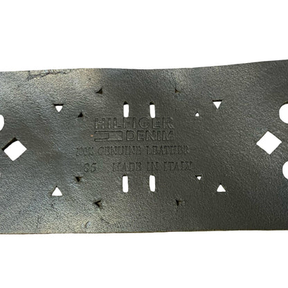 Vtg 'Tommy Hilfiger' Black Geometric Cut-Out Western Boho Thick Belt UK 14/16 M