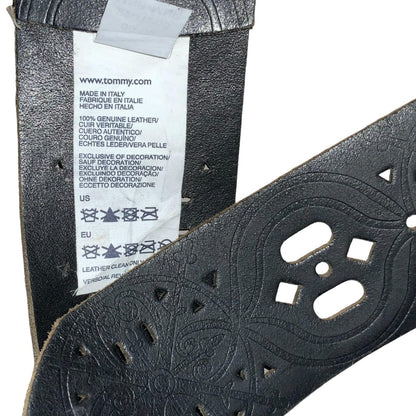 Vtg 'Tommy Hilfiger' Black Geometric Cut-Out Western Boho Thick Belt UK 14/16 M