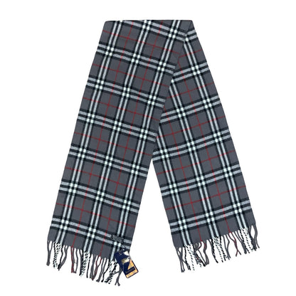 1980s DEADSTOCK 'Burberrys of London' Grey Red Nova Check 100% Lambswool Scarf