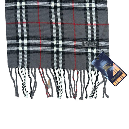 1980s DEADSTOCK 'Burberrys of London' Grey Red Nova Check 100% Lambswool Scarf