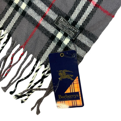 1980s DEADSTOCK 'Burberrys of London' Grey Red Nova Check 100% Lambswool Scarf