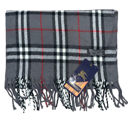 1980s DEADSTOCK 'Burberrys of London' Grey Red Nova Check 100% Lambswool Scarf