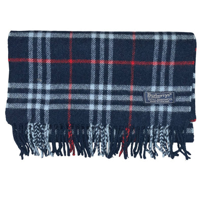 1980s 'Burberrys of London' Blue Red Nova Check 100% Lambswool Winter Warm Scarf