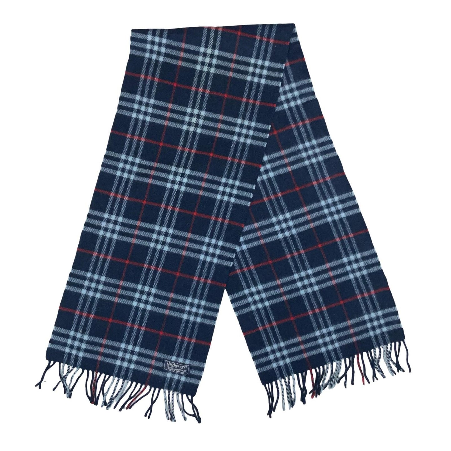 1980s 'Burberrys of London' Blue Red Nova Check 100% Lambswool Winter Warm Scarf