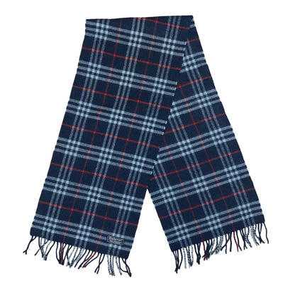 1980s 'Burberrys of London' Blue Red Nova Check 100% Lambswool Winter Warm Scarf