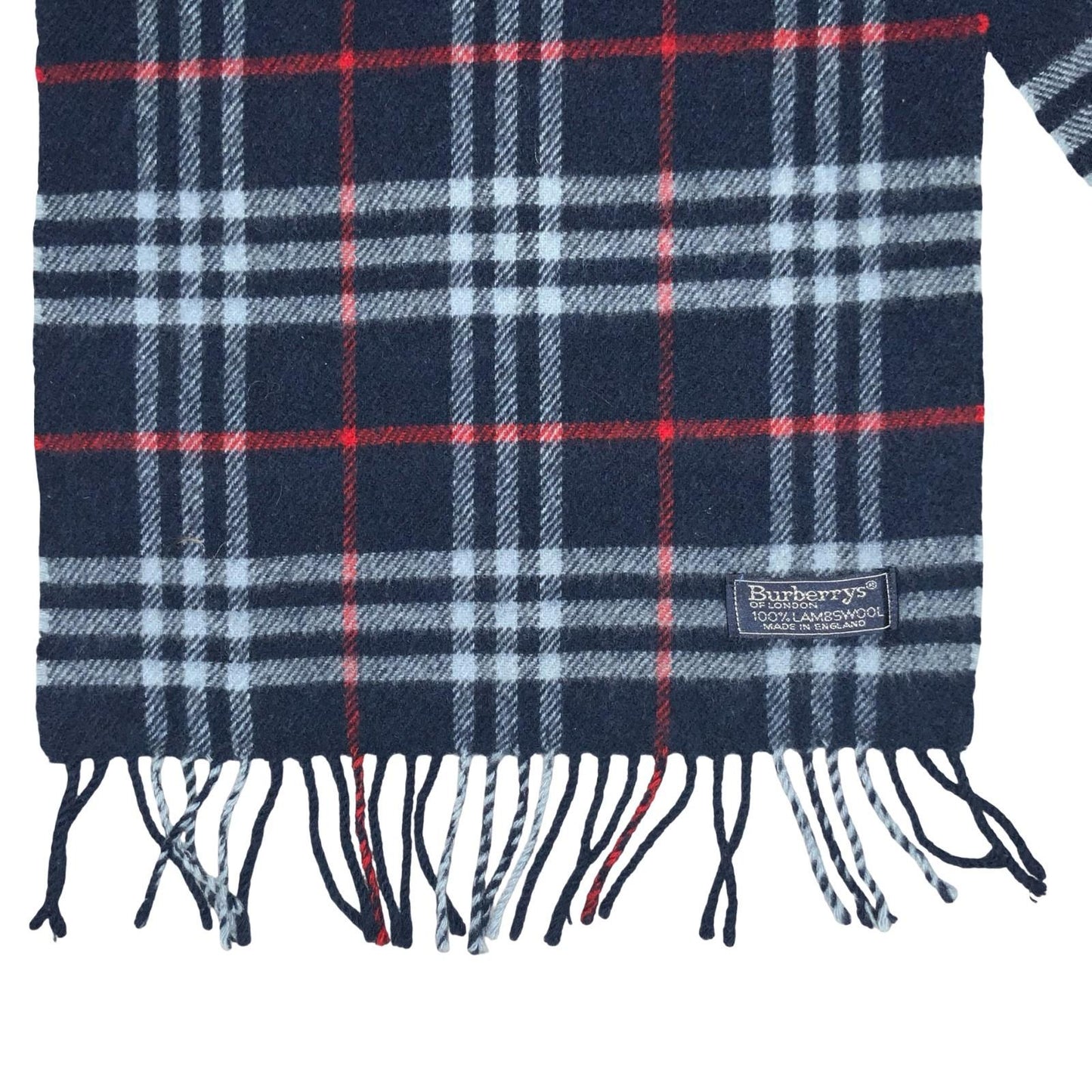 1980s 'Burberrys of London' Blue Red Nova Check 100% Lambswool Winter Warm Scarf