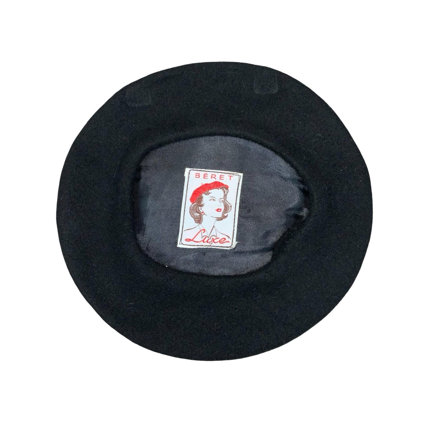 Vtg Black 'Luxe' French Pure Wool Artist Lined Oversized Beret Size: XS