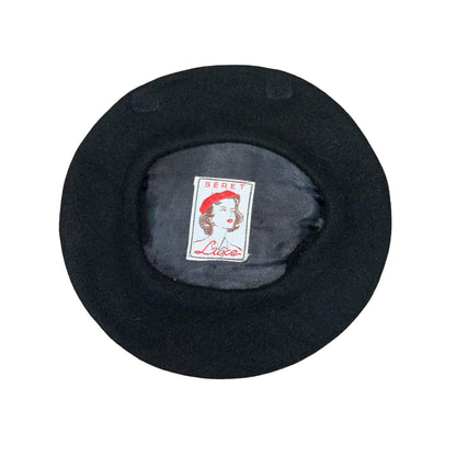 Vtg Black 'Luxe' French Pure Wool Artist Lined Oversized Beret Size: XS