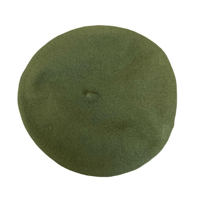 Vtg 90s Green Metal Eyelet Detail Wool Classic French Beret Size Large