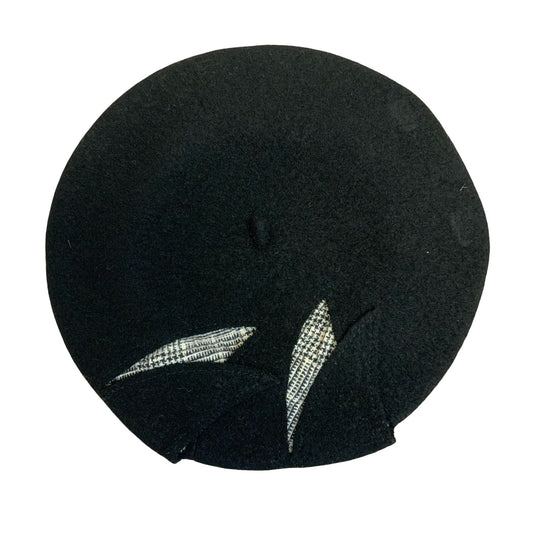 Vtg 'Christine Kauffmann' Black Tartan Patchwork Pure New Wool Beret Size Medium