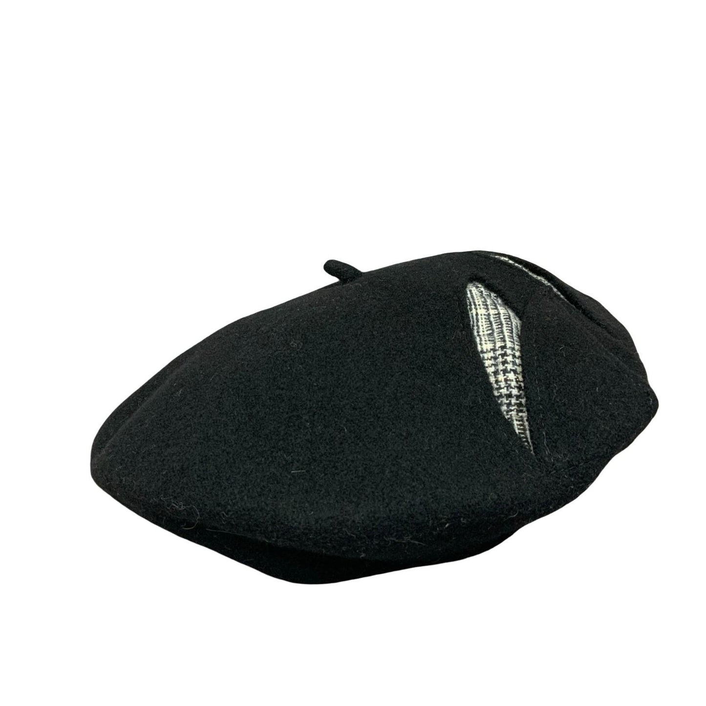 Vtg 'Christine Kauffmann' Black Tartan Patchwork Pure New Wool Beret Size Medium
