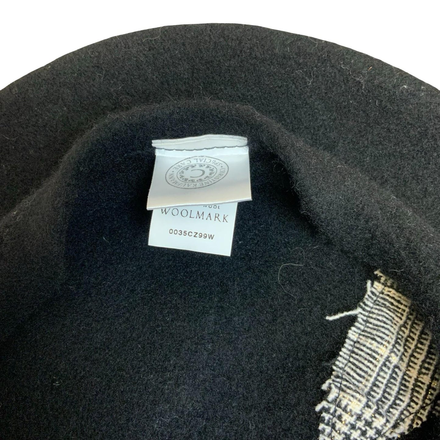 Vtg 'Christine Kauffmann' Black Tartan Patchwork Pure New Wool Beret Size Medium