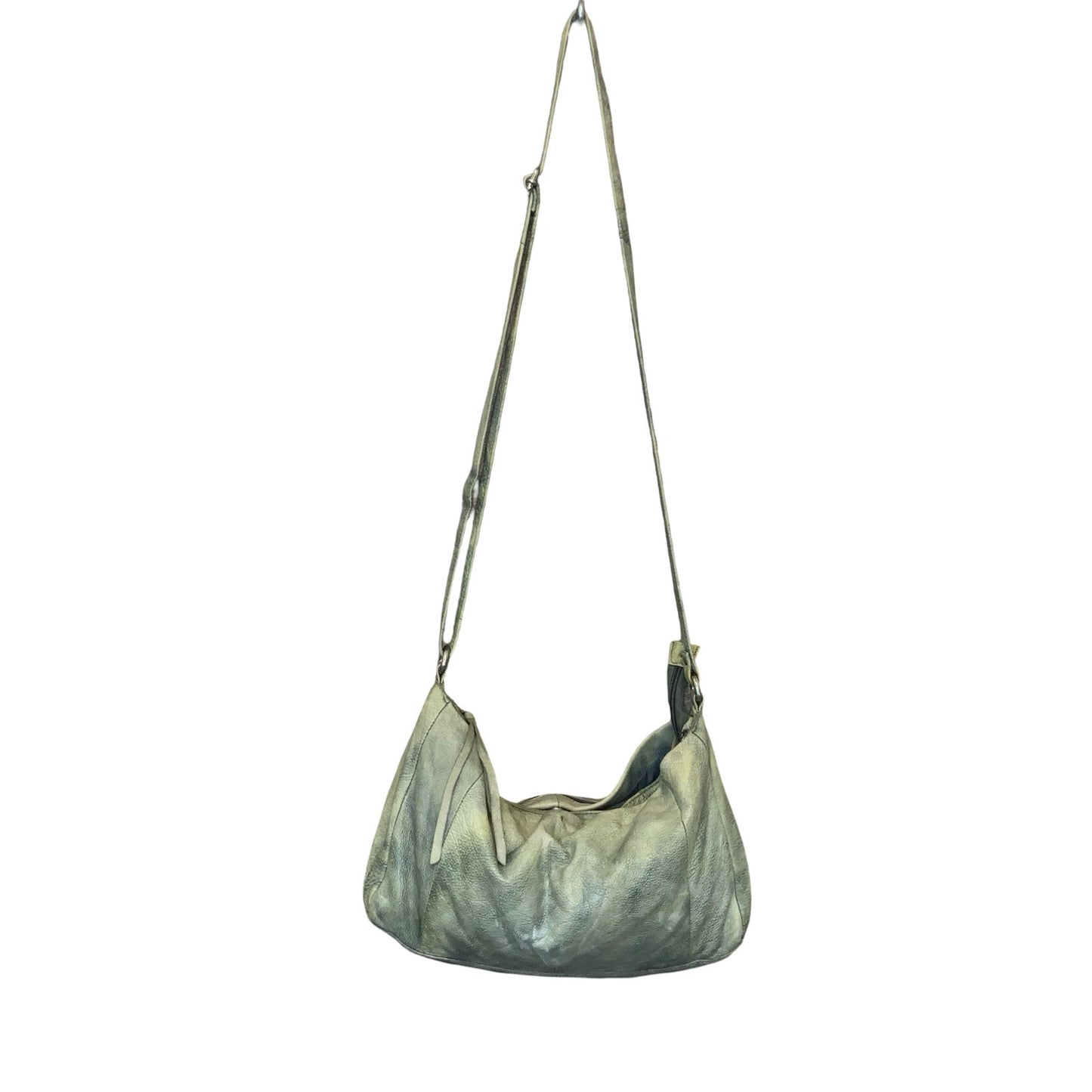 Vtg 90s Beige Grey Leather Tie-Dye Effect Leather Slouch Hobo Shoulder Hand Bag