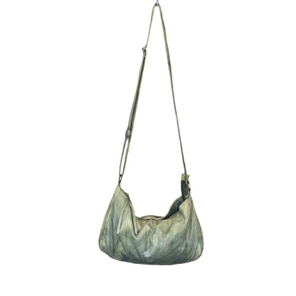 Vtg 90s Beige Grey Leather Tie-Dye Effect Leather Slouch Hobo Shoulder Hand Bag