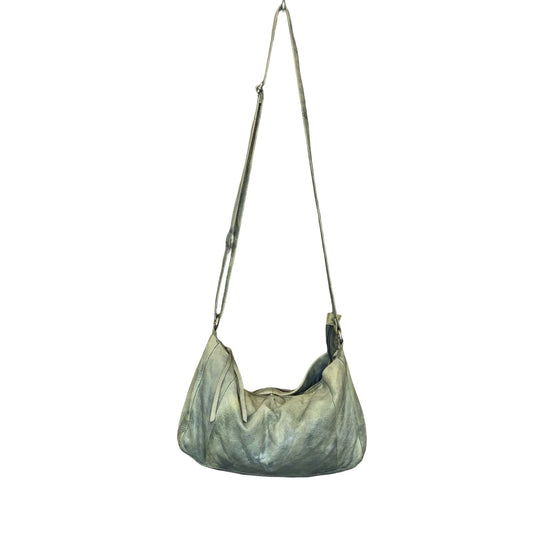 Vtg 90s Beige Grey Leather Tie-Dye Effect Leather Slouch Hobo Shoulder Hand Bag