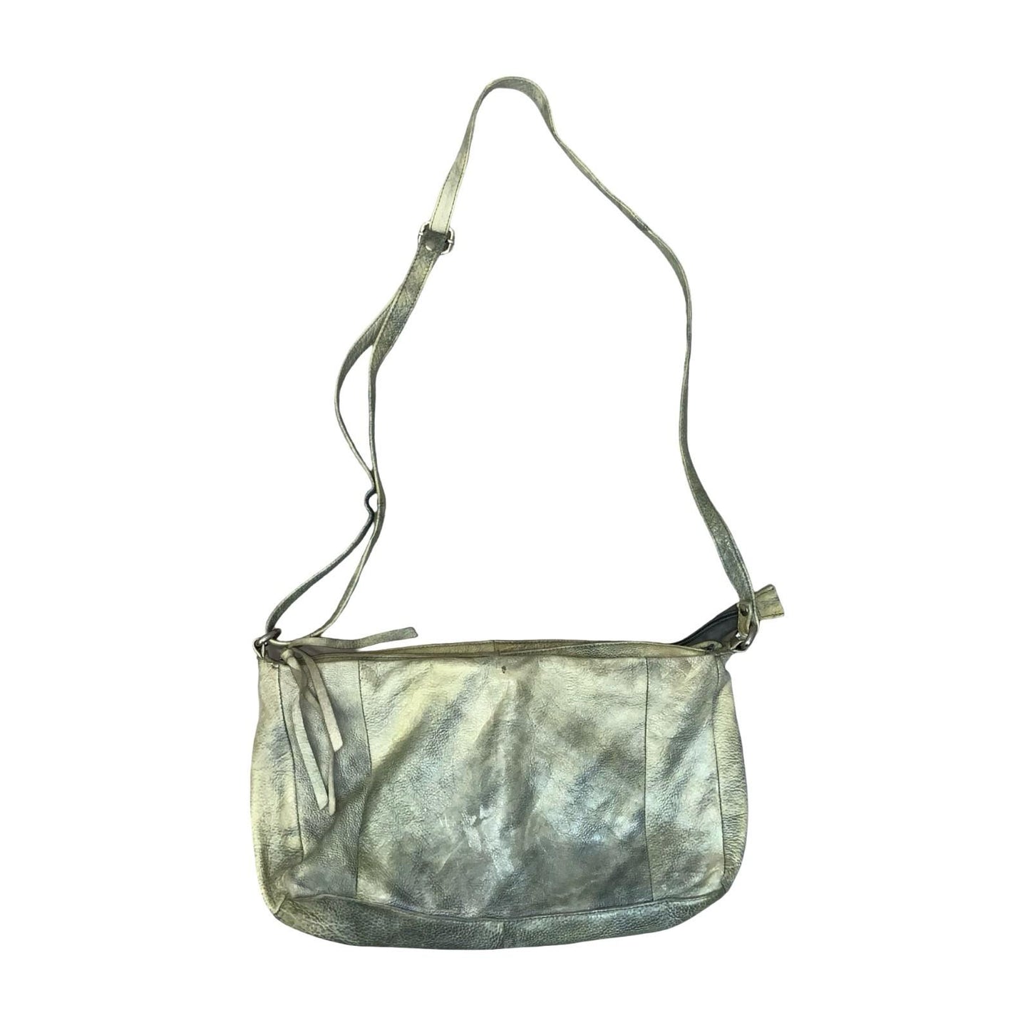 Vtg 90s Beige Grey Leather Tie-Dye Effect Leather Slouch Hobo Shoulder Hand Bag