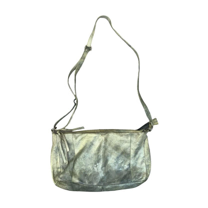 Vtg 90s Beige Grey Leather Tie-Dye Effect Leather Slouch Hobo Shoulder Hand Bag