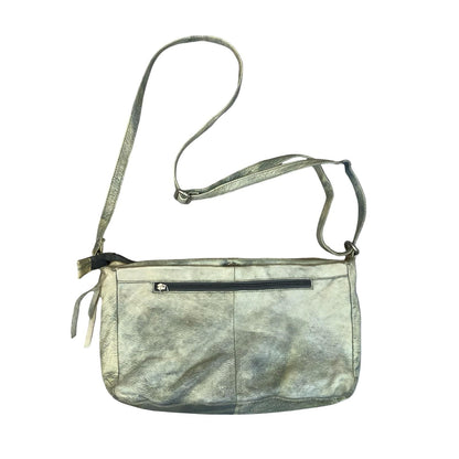 Vtg 90s Beige Grey Leather Tie-Dye Effect Leather Slouch Hobo Shoulder Hand Bag