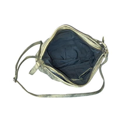 Vtg 90s Beige Grey Leather Tie-Dye Effect Leather Slouch Hobo Shoulder Hand Bag