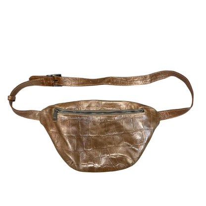 Vtg 90s Brown Croc Embossed Italian Leather Casual Belt Waist Festival Bum Bag