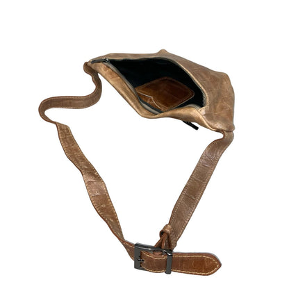 Vtg 90s Brown Croc Embossed Italian Leather Casual Belt Waist Festival Bum Bag