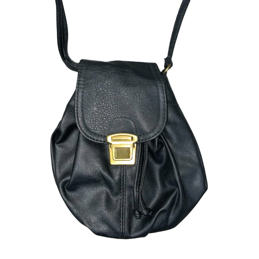 Y2K Black Small Drawstring Bucket Pouch Purse Leather Shoulder Hand Bag