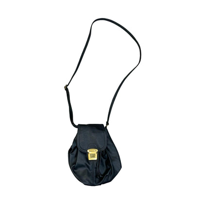 Y2K Black Small Drawstring Bucket Pouch Purse Leather Shoulder Hand Bag
