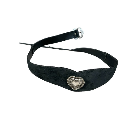 Vtg Black Bavarian Dirndl Folk Silver Heart Stud Buckle Suede Belt UK 14/16