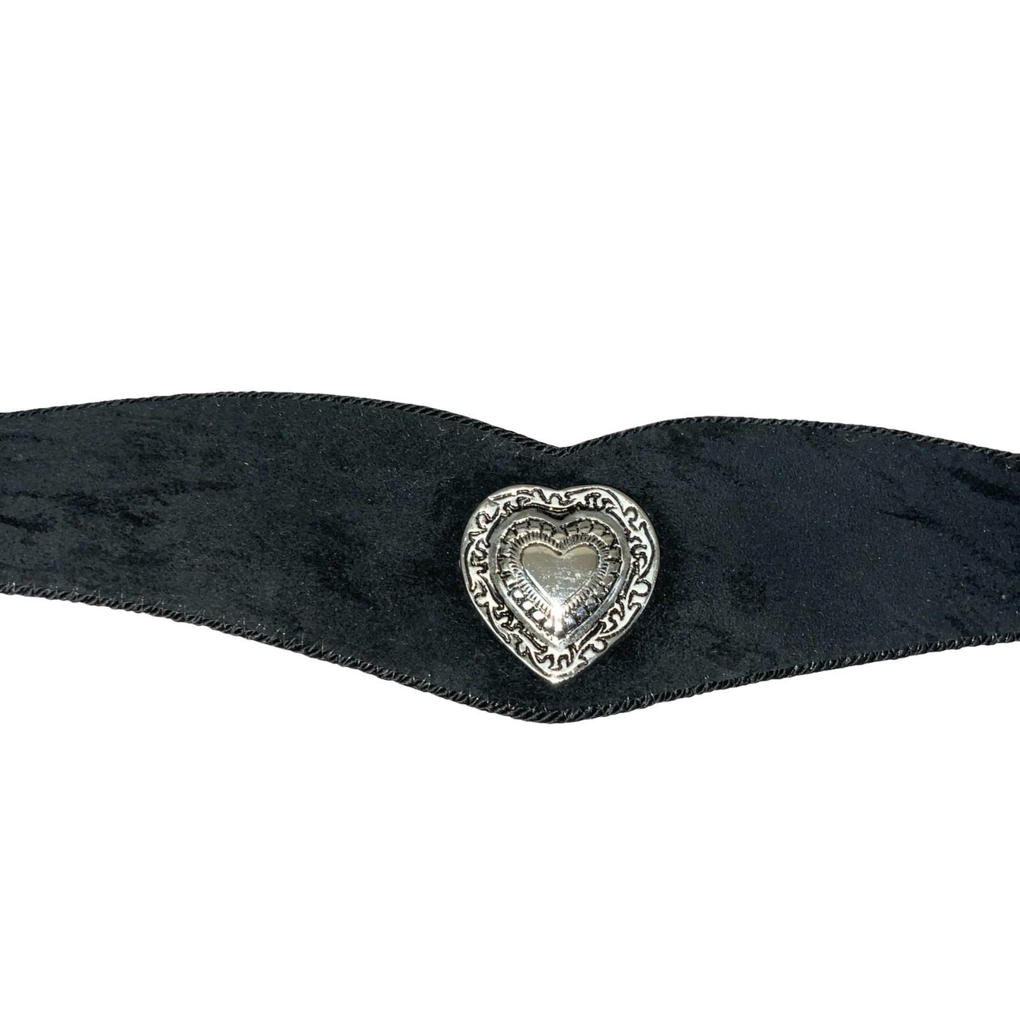 Vtg Black Bavarian Dirndl Folk Silver Heart Stud Buckle Suede Belt UK 14/16