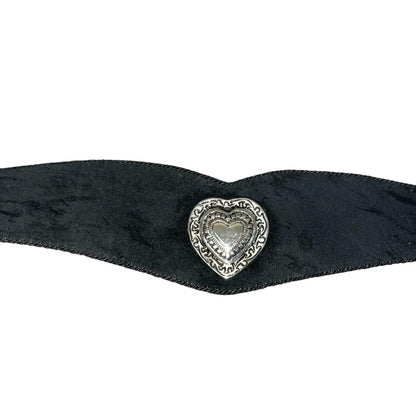 Vtg Black Bavarian Dirndl Folk Silver Heart Stud Buckle Suede Belt UK 14/16