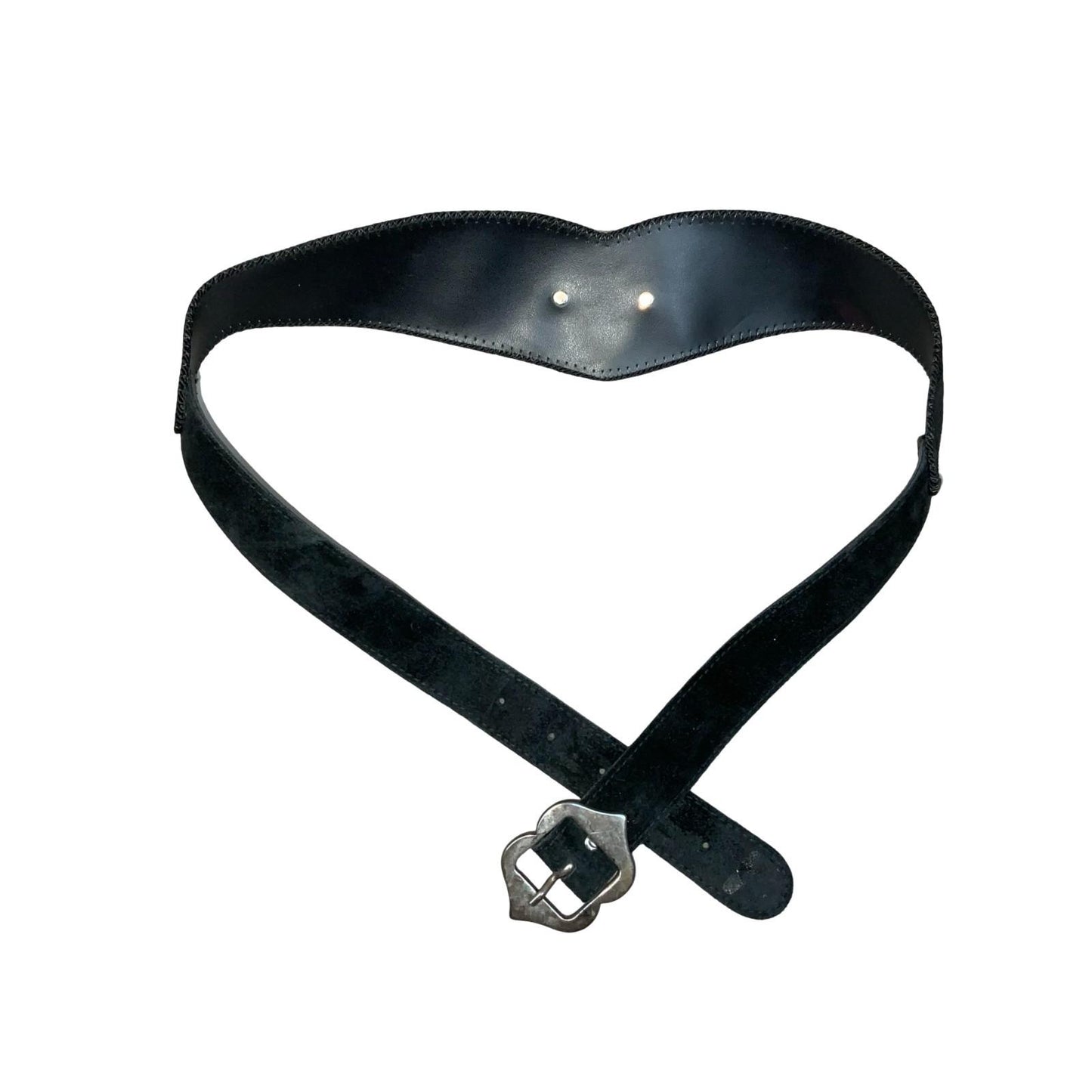 Vtg Black Bavarian Dirndl Folk Silver Heart Stud Buckle Suede Belt UK 14/16